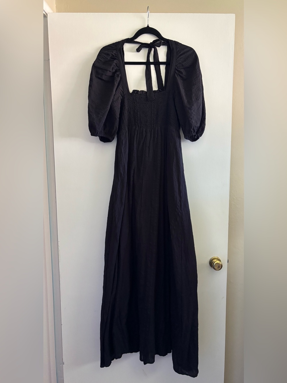 ASOS Black Puff-Sleeve Maxi Dress with Smocked Bodice